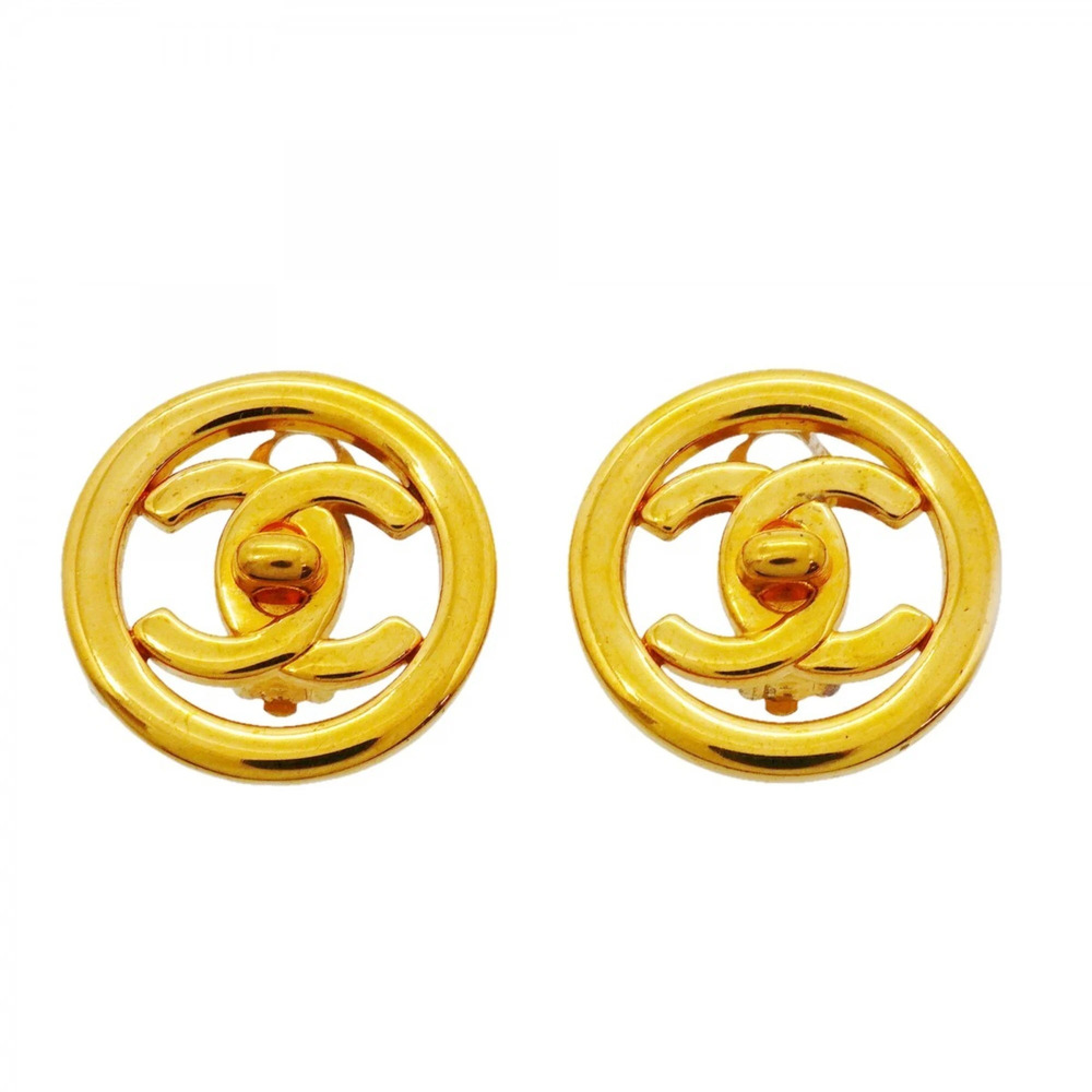 CHANEL Authentic Gold Logo Earrings